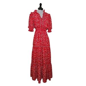 Max Studio Womens Elbow Length Sleeve Print Tiered Maxi Dress